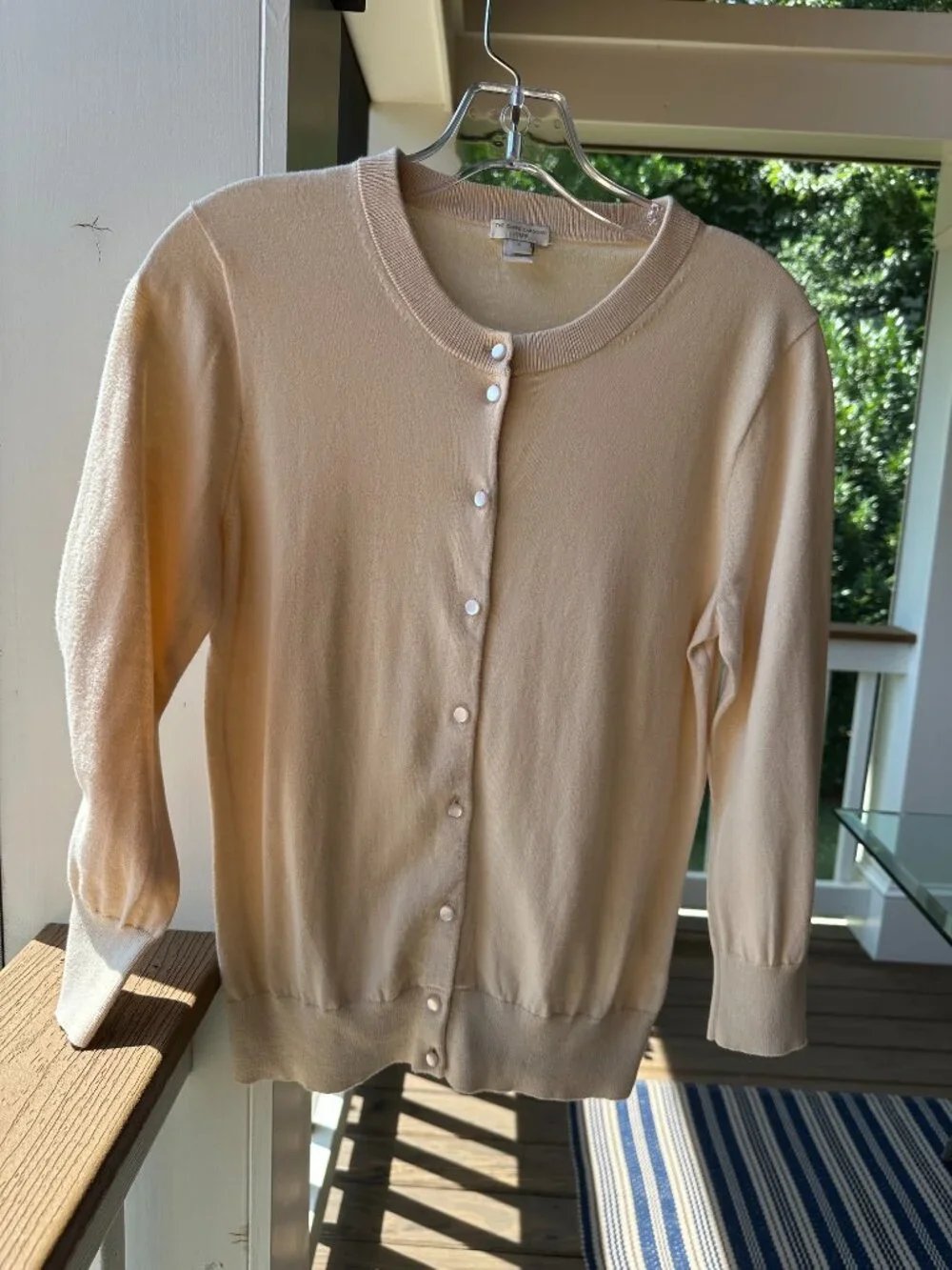 J.Crew Clare Cardigan Champagne Beige Ecru 100% Cotton Button Down Crew Size M